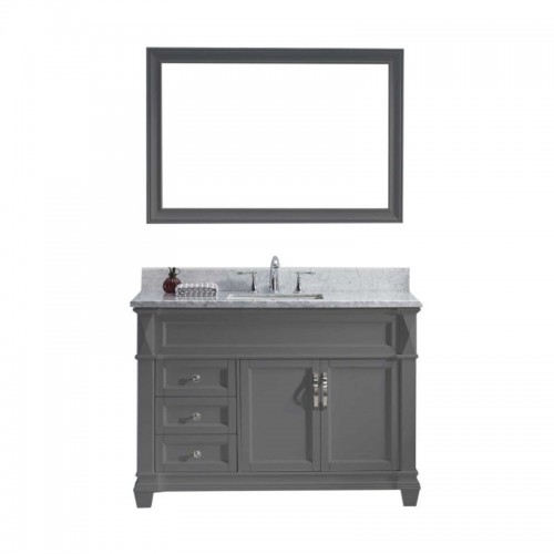 Victoria 48" Single Bathroom Vanity in Grey with Marble Top and Square Sink with Brushed Nickel Faucet and Mirror