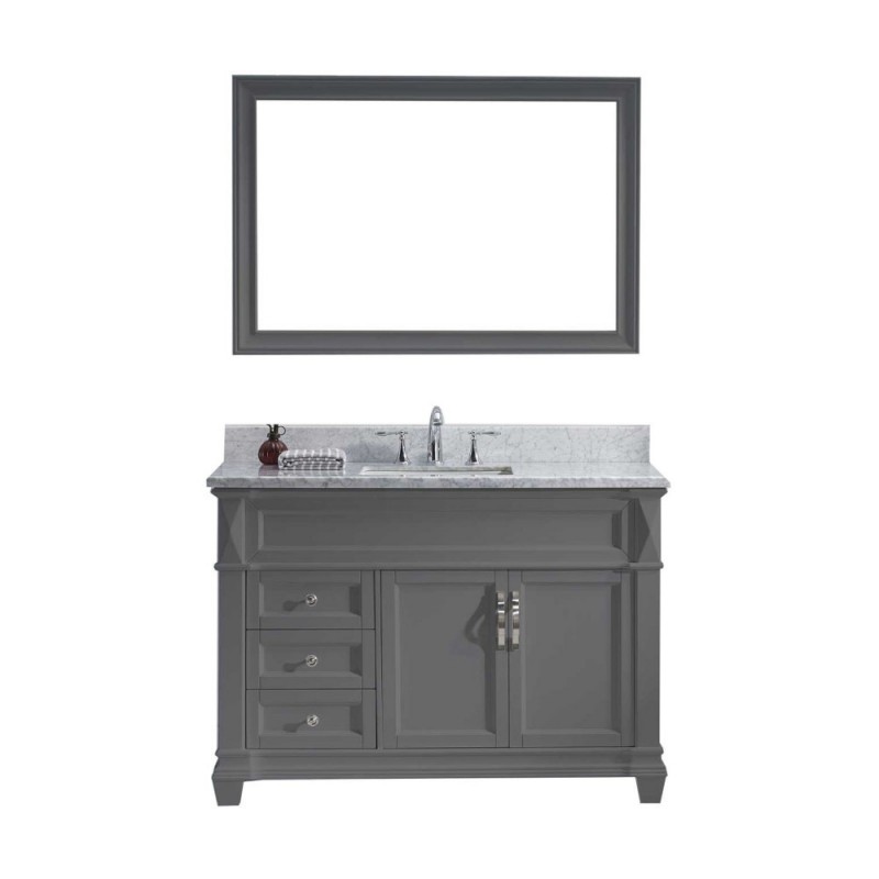Victoria 48" Single Bathroom Vanity in Grey with Marble Top and Square Sink with Brushed Nickel Faucet and Mirror