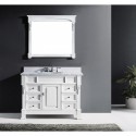 Huntshire Manor 48" Single Bathroom Vanity in White with Marble Top and Round Sink with Polished Chrome Faucet and Mirror
