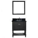 Julianna 32" Single Bathroom Vanity in Espresso with Black Galaxy Granite Top and Round Sink with Mirror