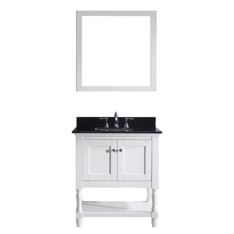 Julianna 32" Single Bathroom Vanity in White with Top and Square Sink with Brushed Nickel Faucet and Mirror