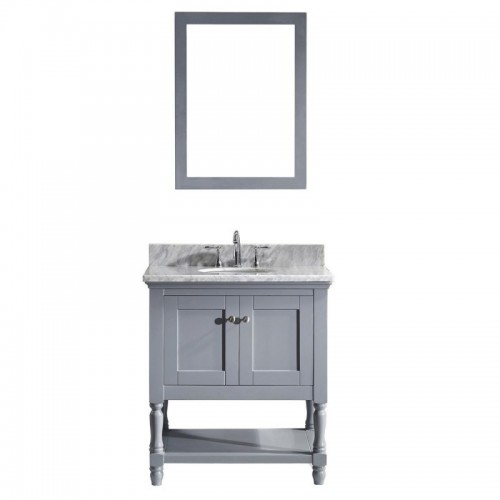 Julianna 32" Single Bathroom Vanity in Grey with Marble Top and Round Sink with Brushed Nickel Faucet and Mirror