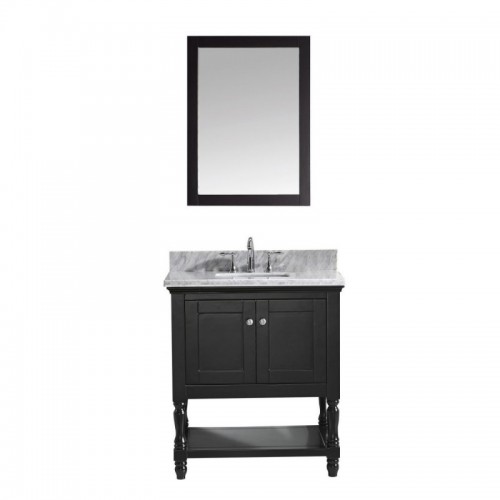 Julianna 32" Single Bathroom Vanity in Espresso with Marble Top and Square Sink with Brushed Nickel Faucet and Mirror