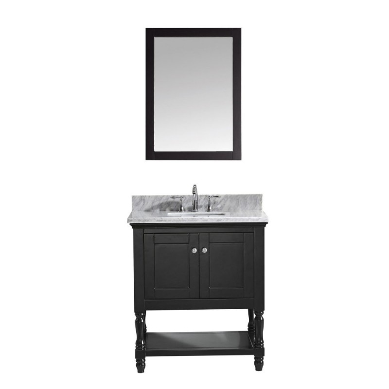 Julianna 32" Single Bathroom Vanity in Espresso with Marble Top and Square Sink with Brushed Nickel Faucet and Mirror