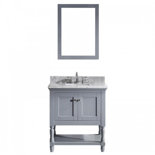 Julianna 32" Single Bathroom Vanity in Grey with Marble Top and Square Sink with Mirror
