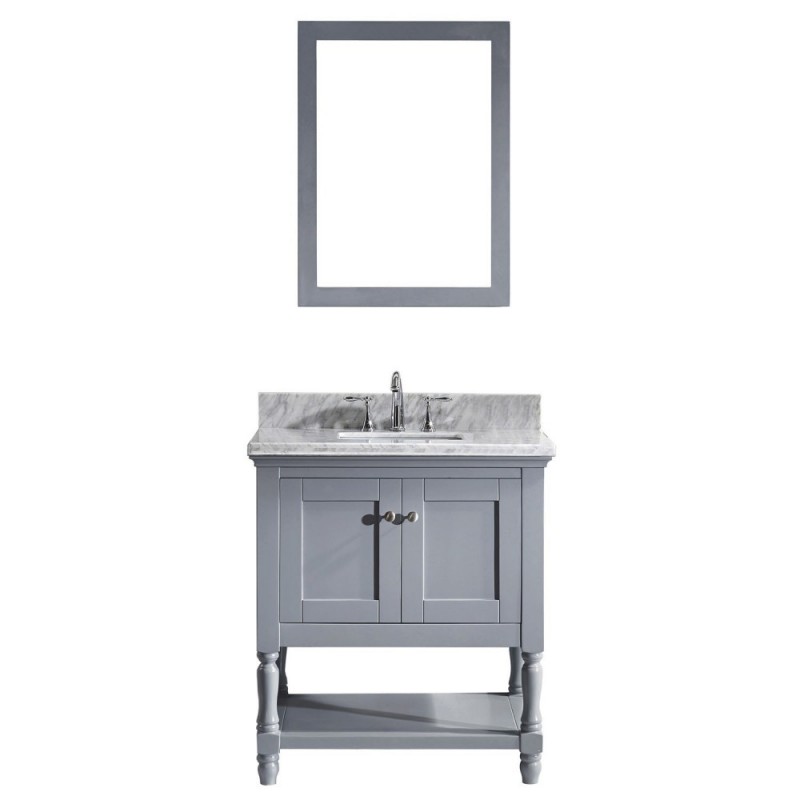 Julianna 32" Single Bathroom Vanity in Grey with Marble Top and Square Sink with Mirror