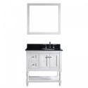 Julianna 36" Single Bathroom Vanity in White with Black Galaxy Granite Top and Round Sink with Brushed Nickel Faucet and Mirror