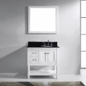 Julianna 36" Single Bathroom Vanity in White with Black Galaxy Granite Top and Round Sink with Brushed Nickel Faucet and Mirror