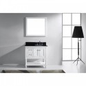 Julianna 36" Single Bathroom Vanity in White with Black Galaxy Granite Top and Round Sink with Brushed Nickel Faucet and Mirror