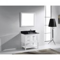 Julianna 36" Single Bathroom Vanity in White with Black Galaxy Granite Top and Round Sink with Brushed Nickel Faucet and Mirror