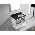 Julianna 36" Single Bathroom Vanity in White with Black Galaxy Granite Top and Round Sink with Brushed Nickel Faucet and Mirror