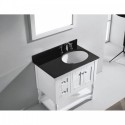 Julianna 36" Single Bathroom Vanity in White with Black Galaxy Granite Top and Round Sink with Brushed Nickel Faucet and Mirror
