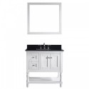 Julianna 36" Single Bathroom Vanity in White with Black Galaxy Granite Top and Square Sink with Polished Chrome Faucet and Mirror