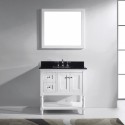 Julianna 36" Single Bathroom Vanity in White with Black Galaxy Granite Top and Square Sink with Polished Chrome Faucet and Mirror