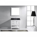 Julianna 36" Single Bathroom Vanity in White with Black Galaxy Granite Top and Square Sink with Polished Chrome Faucet and Mirror