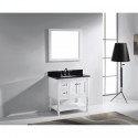 Julianna 36" Single Bathroom Vanity in White with Black Galaxy Granite Top and Square Sink with Polished Chrome Faucet and Mirror