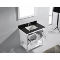 Julianna 36" Single Bathroom Vanity in White with Black Galaxy Granite Top and Square Sink with Polished Chrome Faucet and Mirror