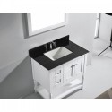 Julianna 36" Single Bathroom Vanity in White with Black Galaxy Granite Top and Square Sink with Polished Chrome Faucet and Mirror