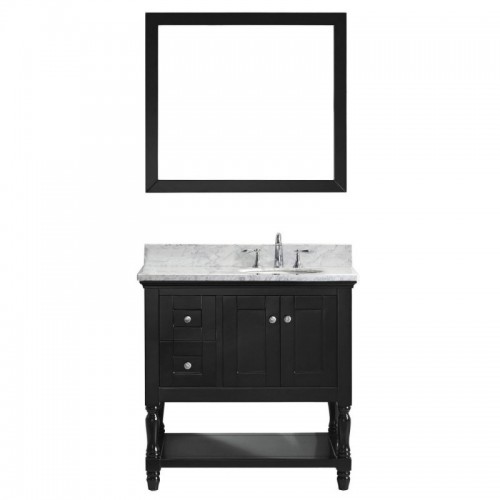Julianna 36" Single Bathroom Vanity in Espresso with Marble Top and Round Sink with Brushed Nickel Faucet and Mirror