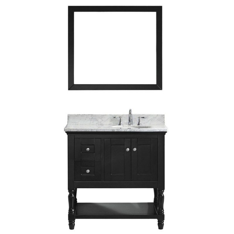 Julianna 36" Single Bathroom Vanity in Espresso with Marble Top and Round Sink with Brushed Nickel Faucet and Mirror