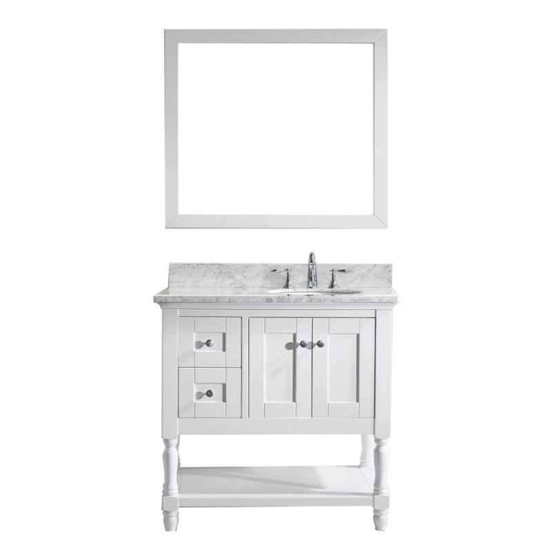 Julianna 36" Single Bathroom Vanity in White with Marble Top and Round Sink with Mirror