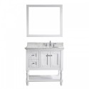 Julianna 36" Single Bathroom Vanity in White with Marble Top and Round Sink with Polished Chrome Faucet and Mirror