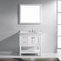 Julianna 36" Single Bathroom Vanity in White with Marble Top and Round Sink with Polished Chrome Faucet and Mirror