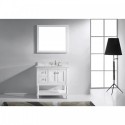 Julianna 36" Single Bathroom Vanity in White with Marble Top and Round Sink with Polished Chrome Faucet and Mirror