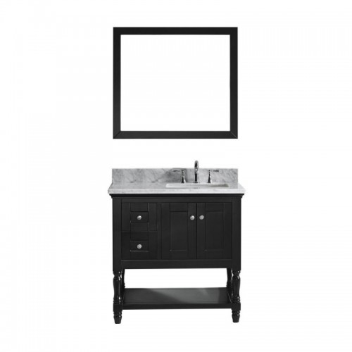Julianna 36" Single Bathroom Vanity in Espresso with Marble Top and Square Sink with Mirror