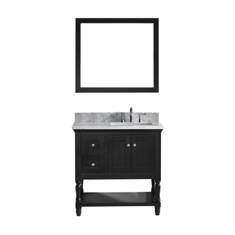 Julianna 36" Single Bathroom Vanity in Espresso with Marble Top and Square Sink with Mirror