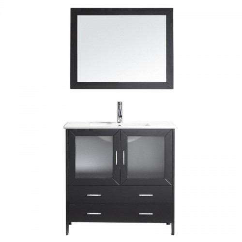 Felice 36" Single Bathroom Vanity in Espresso with Slim White Ceramic Top and Square Sink with Polished Chrome Faucet and Mirror