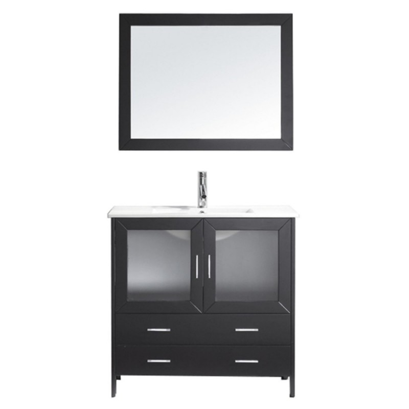 Felice 36" Single Bathroom Vanity in Espresso with Slim White Ceramic Top and Square Sink with Polished Chrome Faucet and Mirror