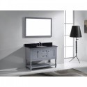Julianna 48" Single Bathroom Vanity in Grey with Black Galaxy Granite Top and Round Sink with Mirror