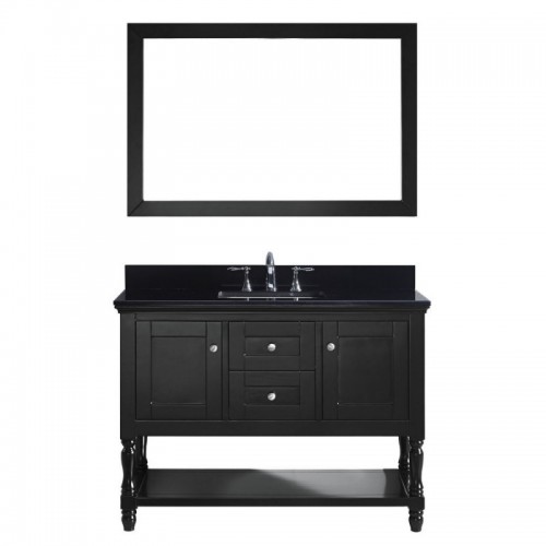 Julianna 48" Single Bathroom Vanity in Espresso with Black Galaxy Granite Top and Square Sink with Polished Chrome Faucet and Mirror
