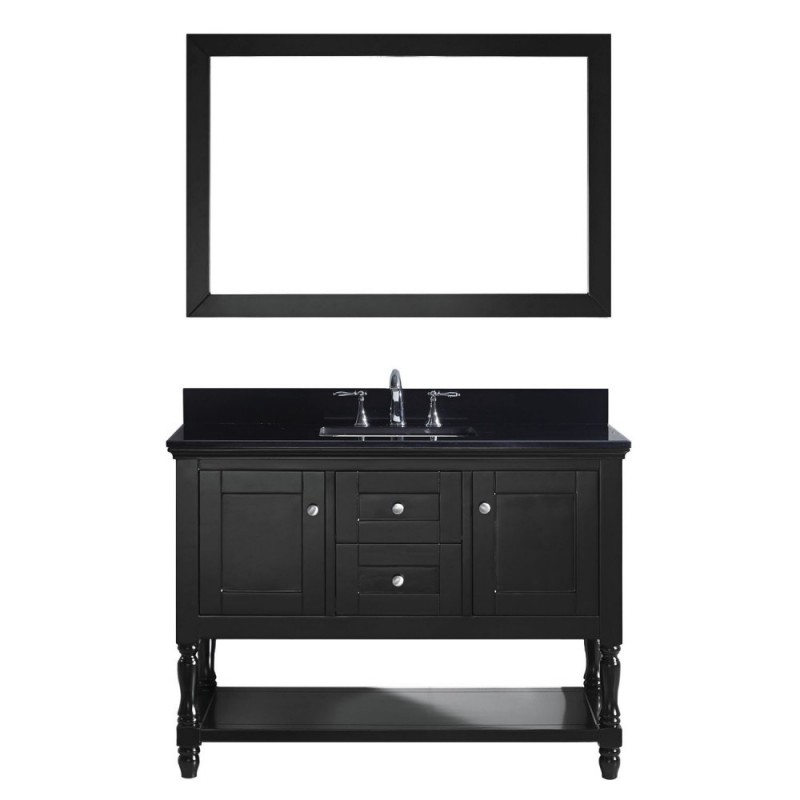 Julianna 48" Single Bathroom Vanity in Espresso with Black Galaxy Granite Top and Square Sink with Polished Chrome Faucet and Mirror