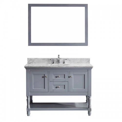 Julianna 48" Single Bathroom Vanity in Grey with Marble Top and Round Sink with Brushed Nickel Faucet and Mirror