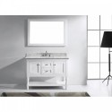 Julianna 48" Single Bathroom Vanity in White with Marble Top and Square Sink with Brushed Nickel Faucet and Mirror