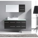 Ceanna 55" Single Bathroom Vanity in Espresso with Aqua Tempered Glass Top and Square Sink with Polished Chrome Faucet and Mirror