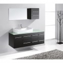 Ceanna 55" Single Bathroom Vanity in Espresso with Aqua Tempered Glass Top and Square Sink with Polished Chrome Faucet and Mirror