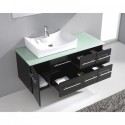Ceanna 55" Single Bathroom Vanity in Espresso with Aqua Tempered Glass Top and Square Sink with Polished Chrome Faucet and Mirror