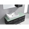 Ceanna 55" Single Bathroom Vanity in Espresso with Aqua Tempered Glass Top and Square Sink with Polished Chrome Faucet and Mirror