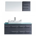 Ceanna 55" Single Bathroom Vanity in Grey with Aqua Tempered Glass Top and Square Sink with Brushed Nickel Faucet and Mirror