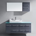 Ceanna 55" Single Bathroom Vanity in Grey with Aqua Tempered Glass Top and Square Sink with Brushed Nickel Faucet and Mirror