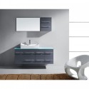 Ceanna 55" Single Bathroom Vanity in Grey with Aqua Tempered Glass Top and Square Sink with Brushed Nickel Faucet and Mirror