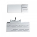 Ceanna 55" Single Bathroom Vanity in White with White Engineered Stone Top and Square Sink with Polished Chrome Faucet and Mirror