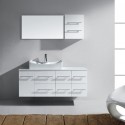 Ceanna 55" Single Bathroom Vanity in White with White Engineered Stone Top and Square Sink with Polished Chrome Faucet and Mirror