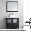 Brentford 36" Single Bathroom Vanity in Espresso with White Engineered Stone Top and Square Sink with Polished Chrome Faucet and Mirror