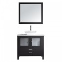 Brentford 36" Single Bathroom Vanity in Espresso with White Engineered Stone Top and Square Sink with Brushed Nickel Faucet and Mirror
