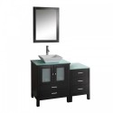 Brentford 46" Single Bathroom Vanity in Espresso with Aqua Tempered Glass Top and Square Sink with Polished Chrome Faucet and Mirror