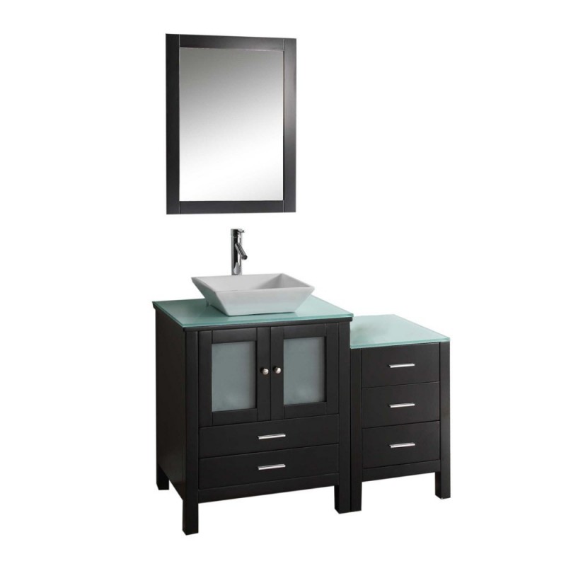 Brentford 46" Single Bathroom Vanity in Espresso with Aqua Tempered Glass Top and Square Sink with Brushed Nickel Faucet and Mirror